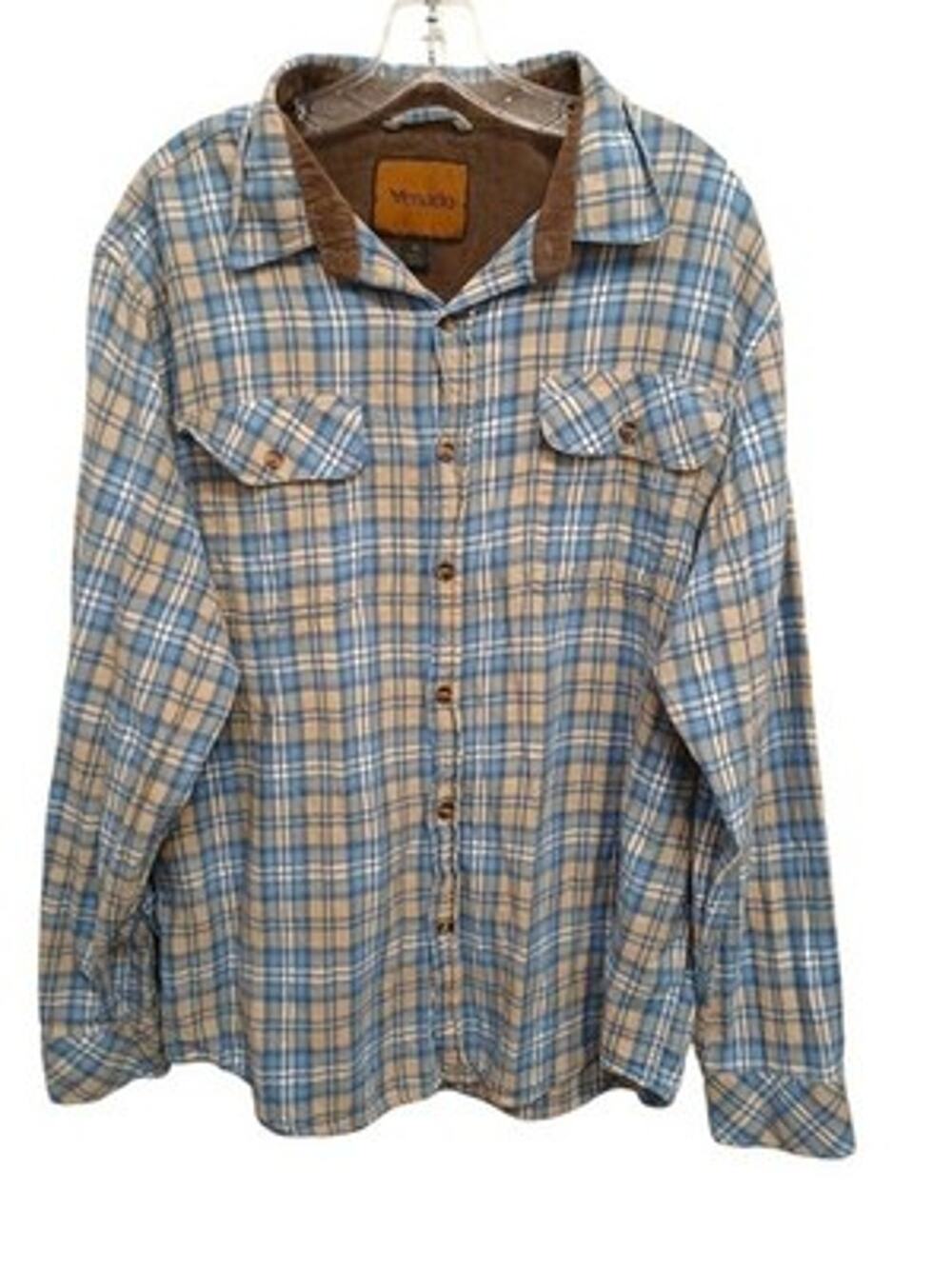 Venado Flannel Shirt Corduroy Collar XL Blue Plaid Southwest Western Gorpcore